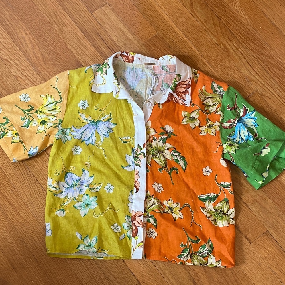 Magaschoni Linen Multicolor Floral Blouse